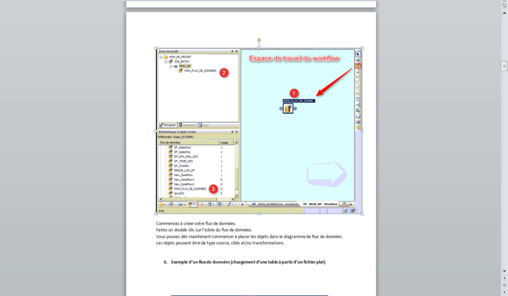 Création d’un flux de donnée à l’aide de la palette d’outils